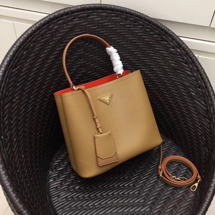 Prada Brown Saffiano Leather Double Bag