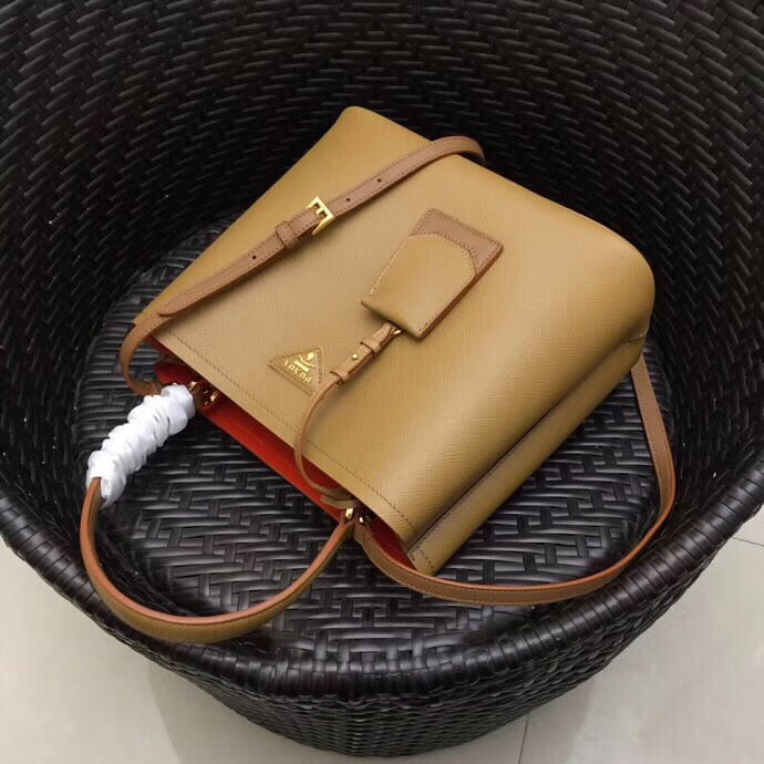 Prada Brown Saffiano Leather Double Bag