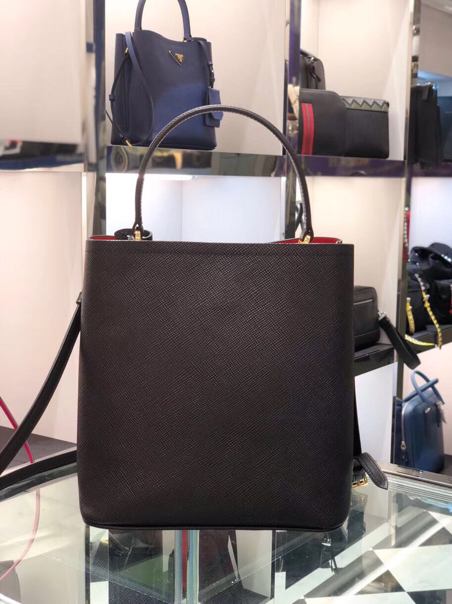 Prada Black Saffiano North South Double Medium Bag