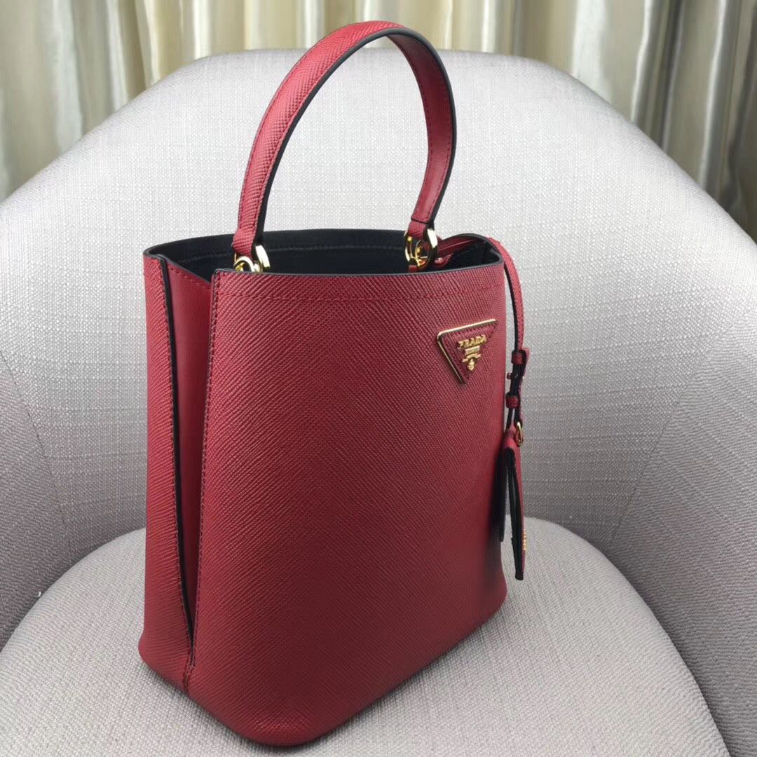 Prada Red Saffiano North South Double Medium Bag