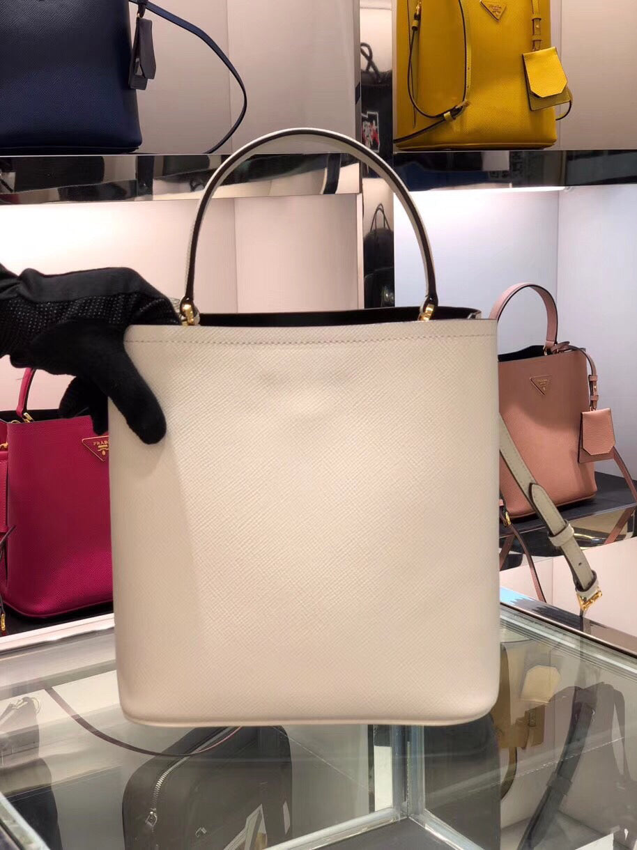 Prada White Saffiano North South Double Medium Bag