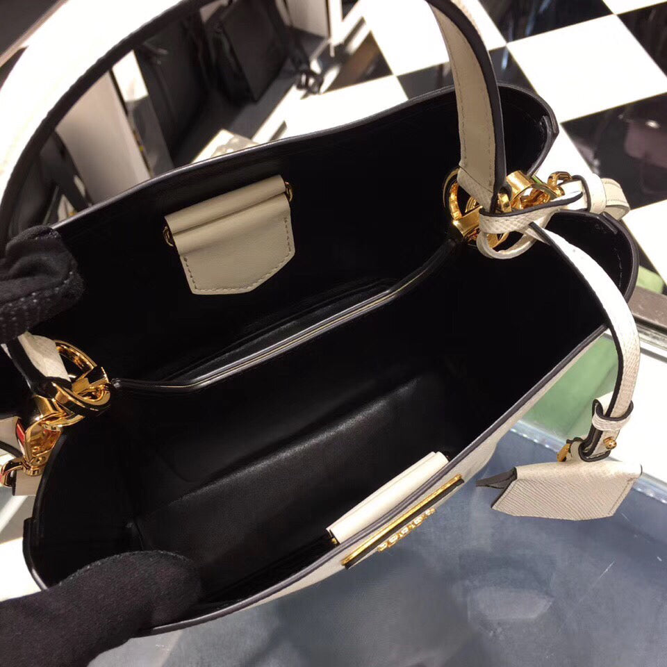 Prada White Saffiano North South Double Medium Bag