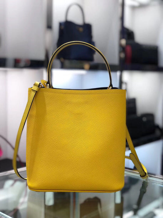 Prada Yellow Saffiano North South Double Medium Bag