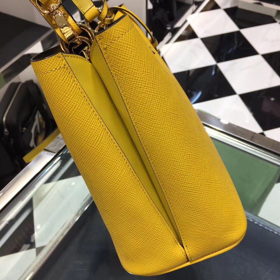 Prada Yellow Saffiano North South Double Medium Bag