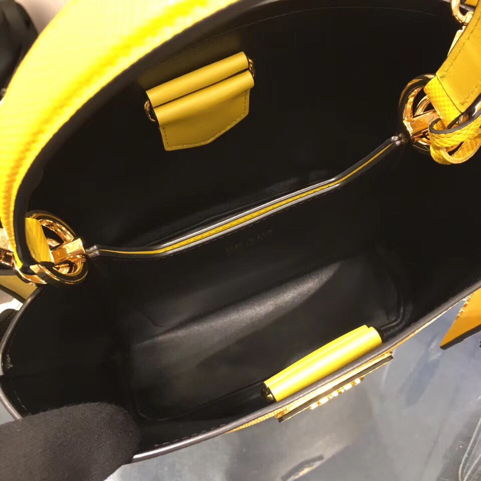 Prada Yellow Saffiano North South Double Medium Bag