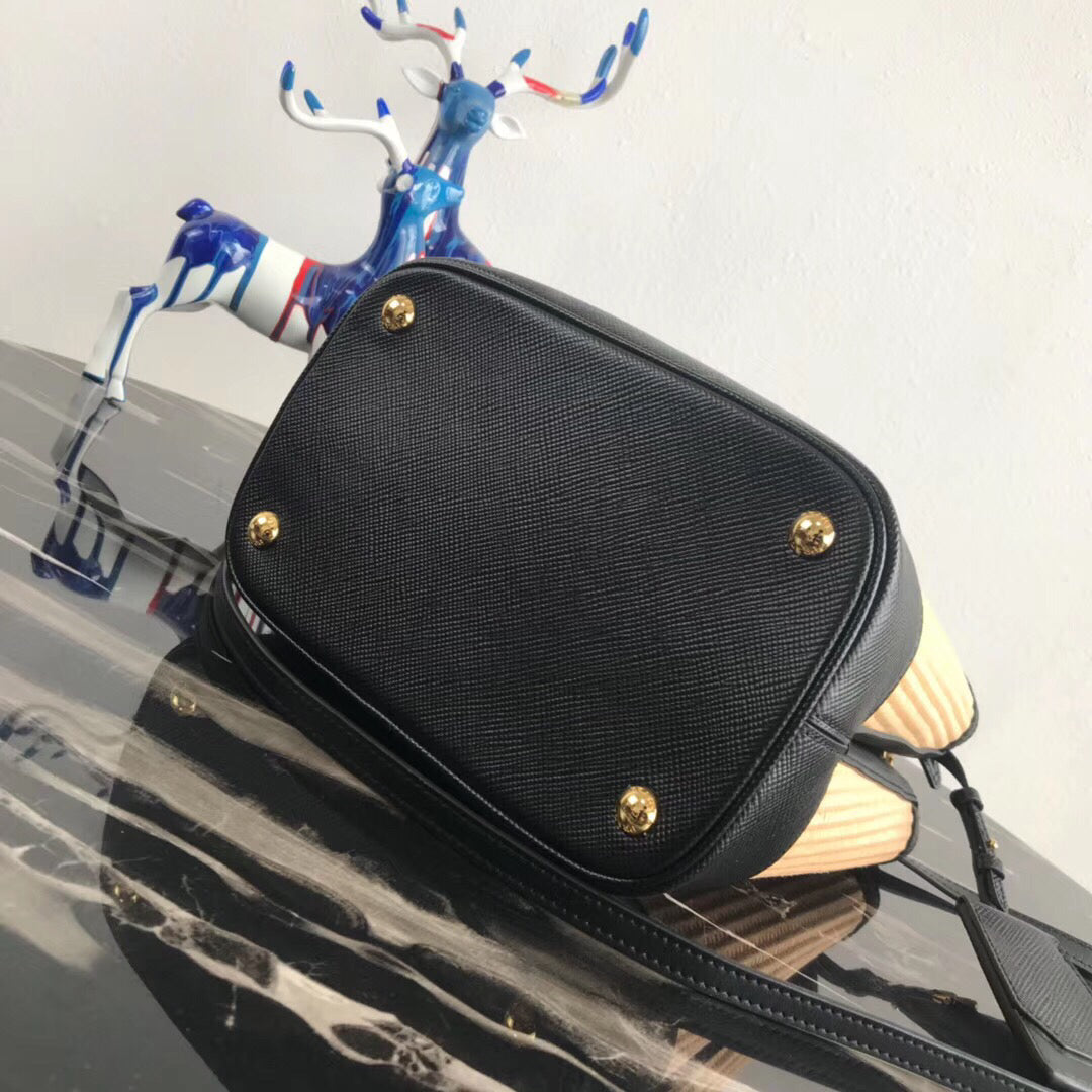 Prada Panier Medium Straw Black Bag