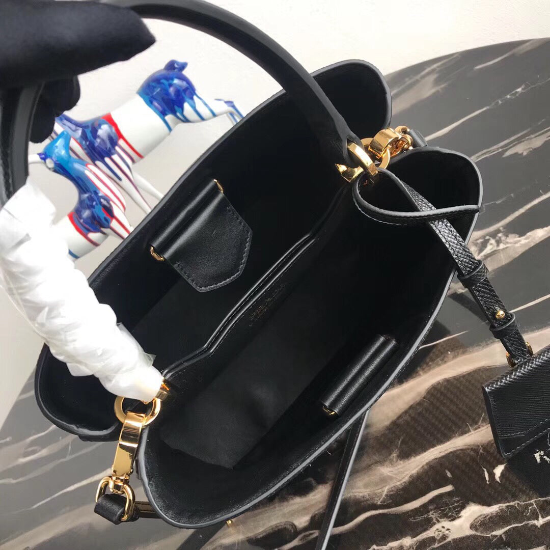 Prada Panier Medium Straw Black Bag