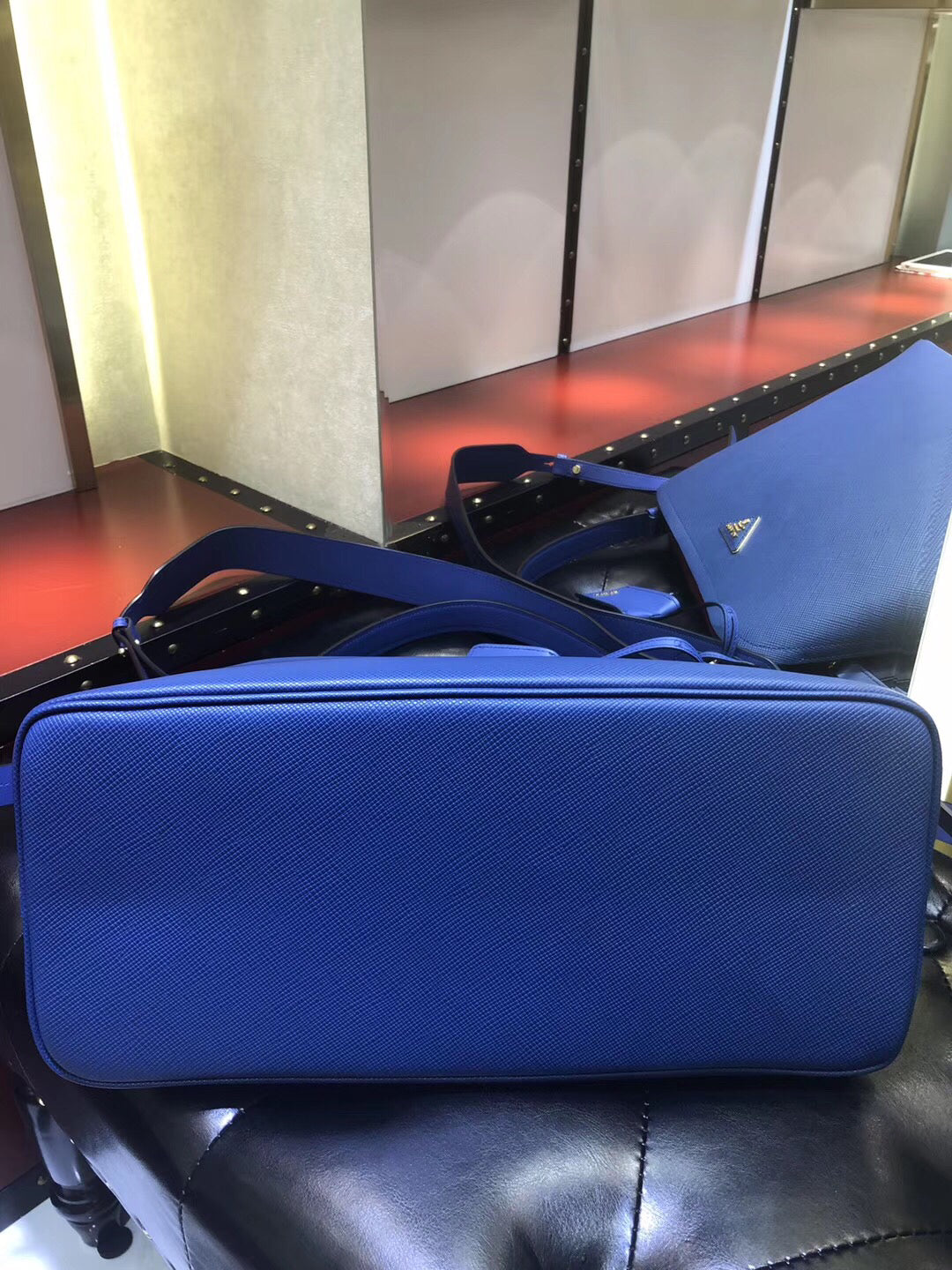 Prada Matinee Tote Bag In Blue Saffiano Leather