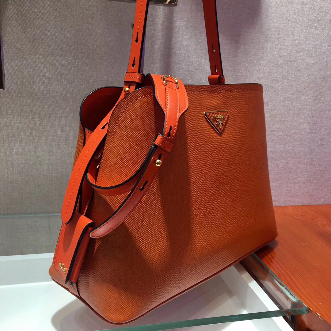 Prada Matinee Tote Bag In Orange Saffiano Leather