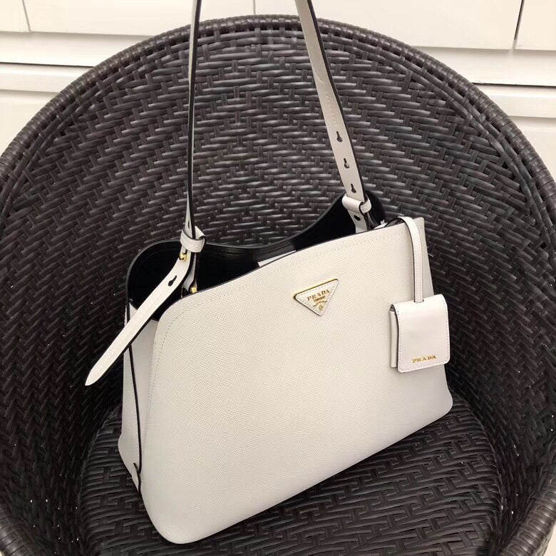 Prada Matinee Tote Bag In White Saffiano Leather