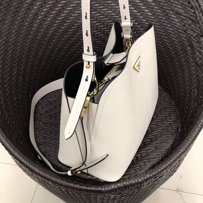 Prada Matinee Tote Bag In White Saffiano Leather