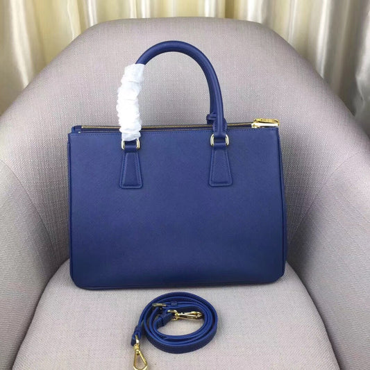 Prada Medium Galleria Bag In Blue Saffiano Leather