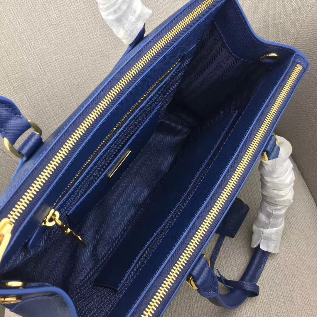 Prada Medium Galleria Bag In Blue Saffiano Leather