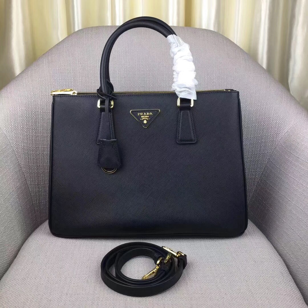 Prada Medium Galleria Bag In Black Saffiano Leather