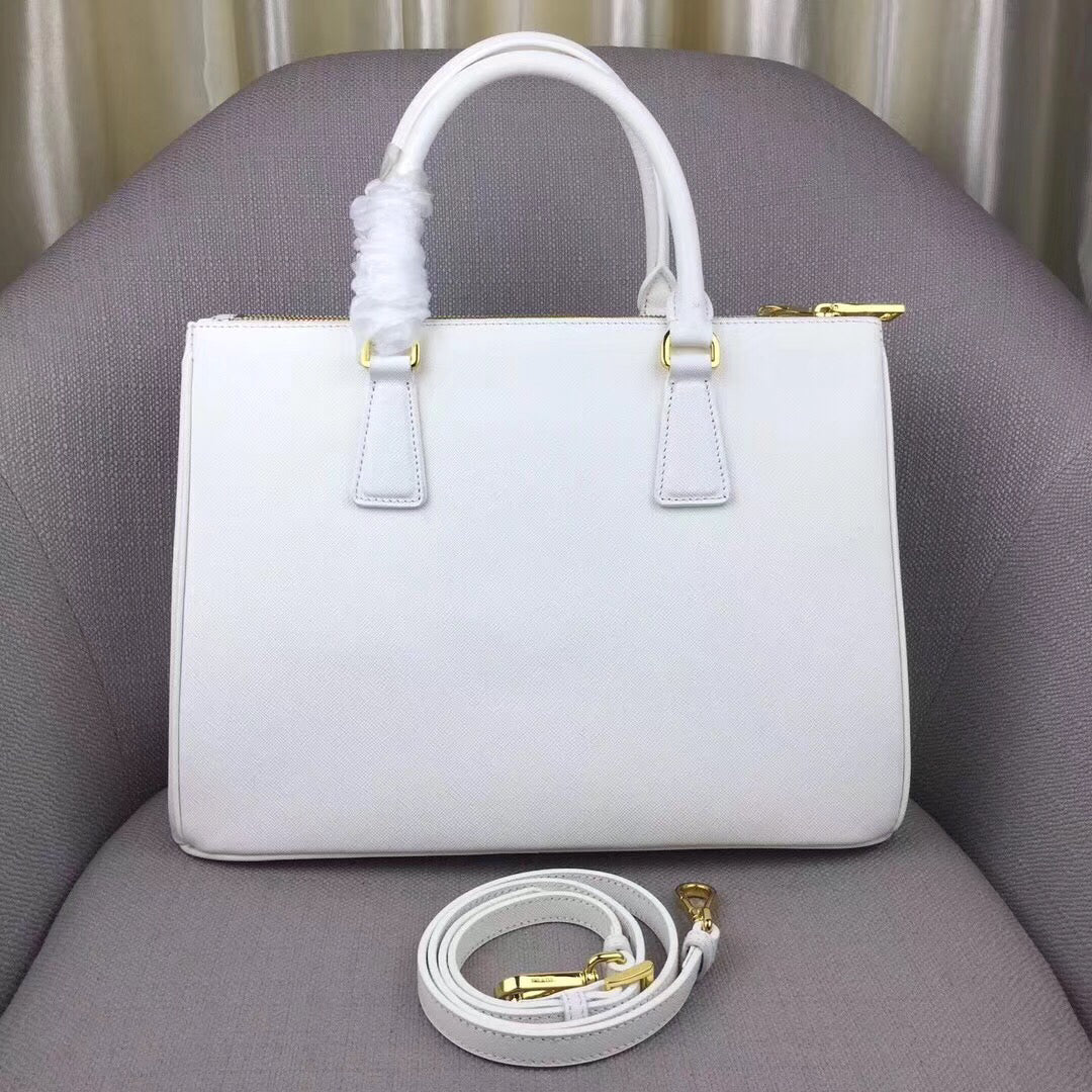 Prada Medium Galleria Bag In White Saffiano Leather