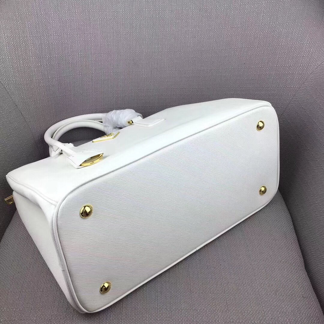 Prada Medium Galleria Bag In White Saffiano Leather