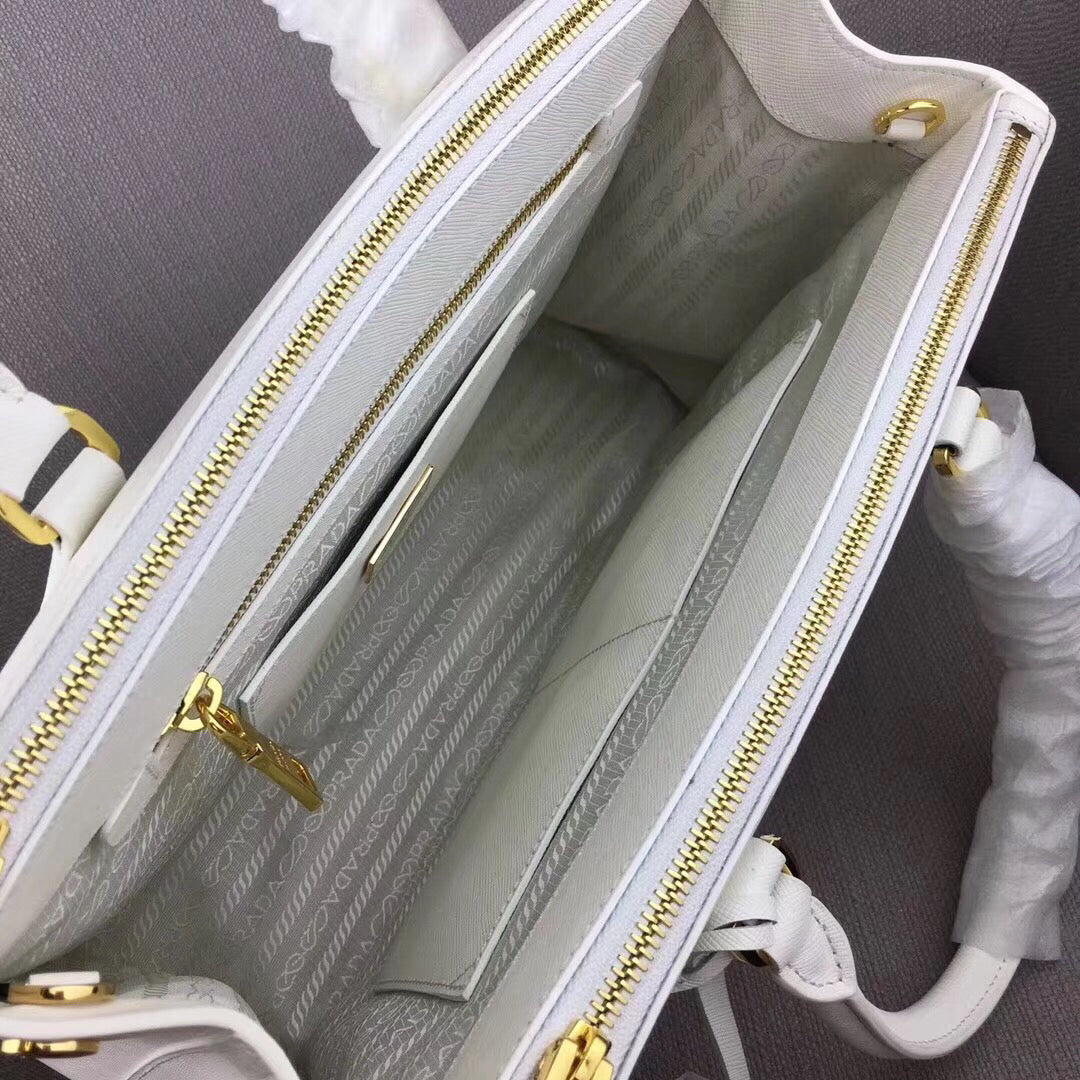 Prada Medium Galleria Bag In White Saffiano Leather