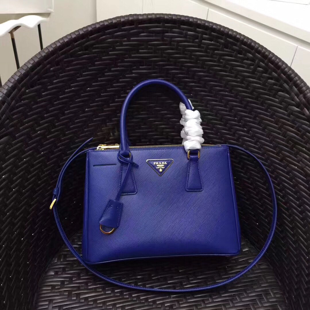 Prada Small Galleria Bag In Blue Saffiano Leather