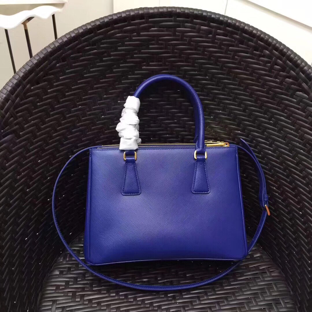 Prada Small Galleria Bag In Blue Saffiano Leather