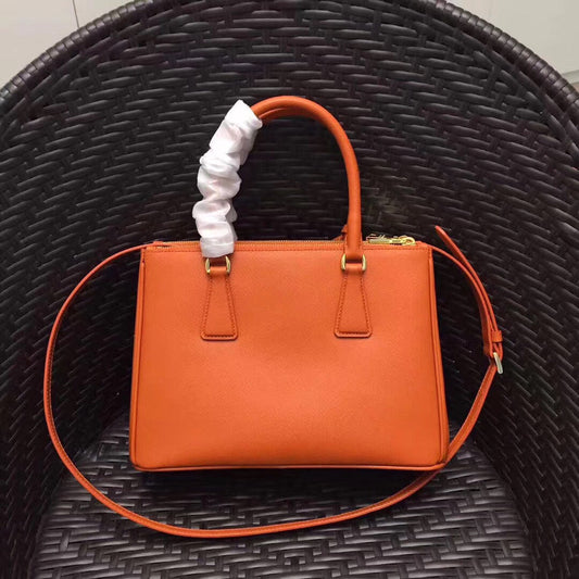 Prada Small Galleria Bag In Orange Saffiano Leather