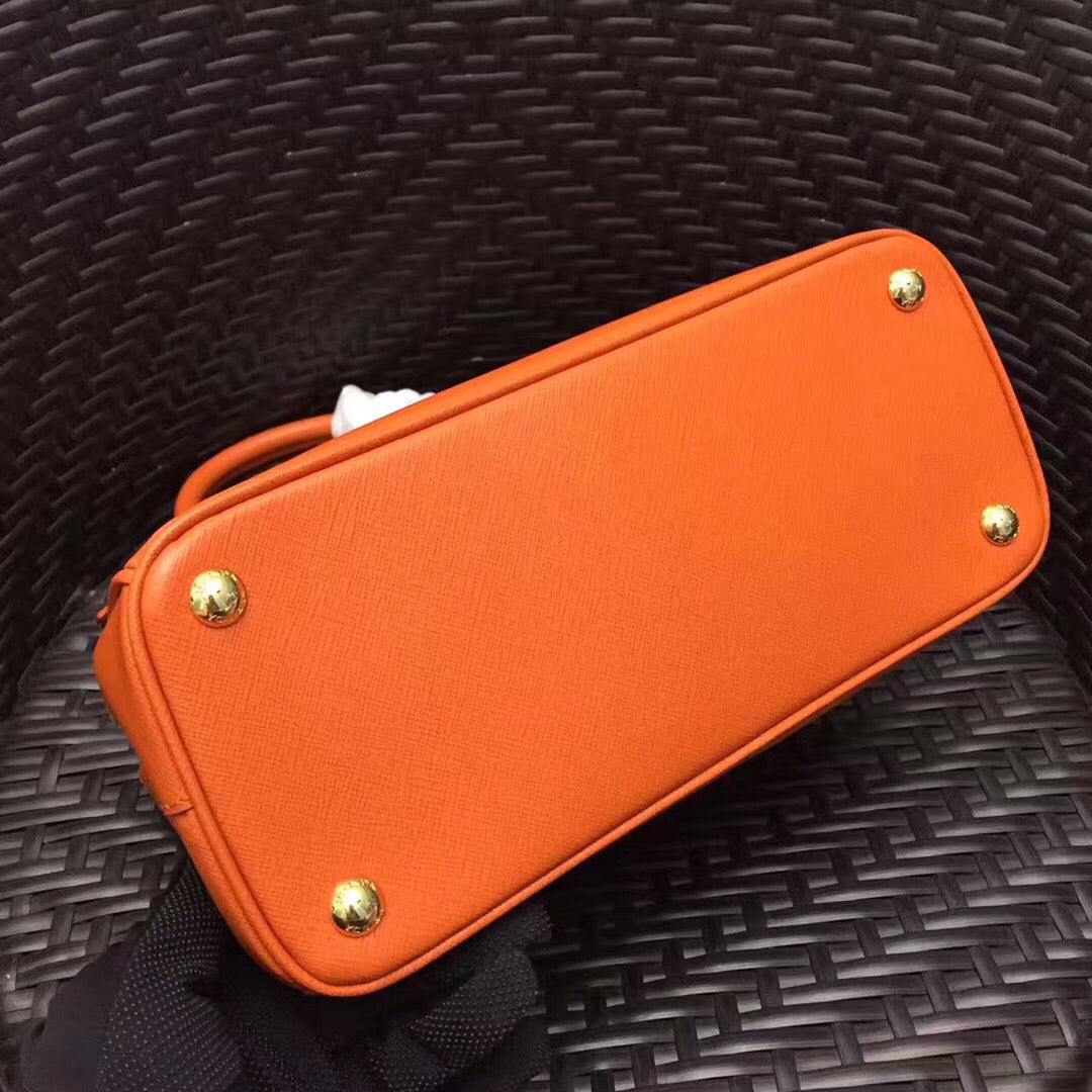 Prada Small Galleria Bag In Orange Saffiano Leather