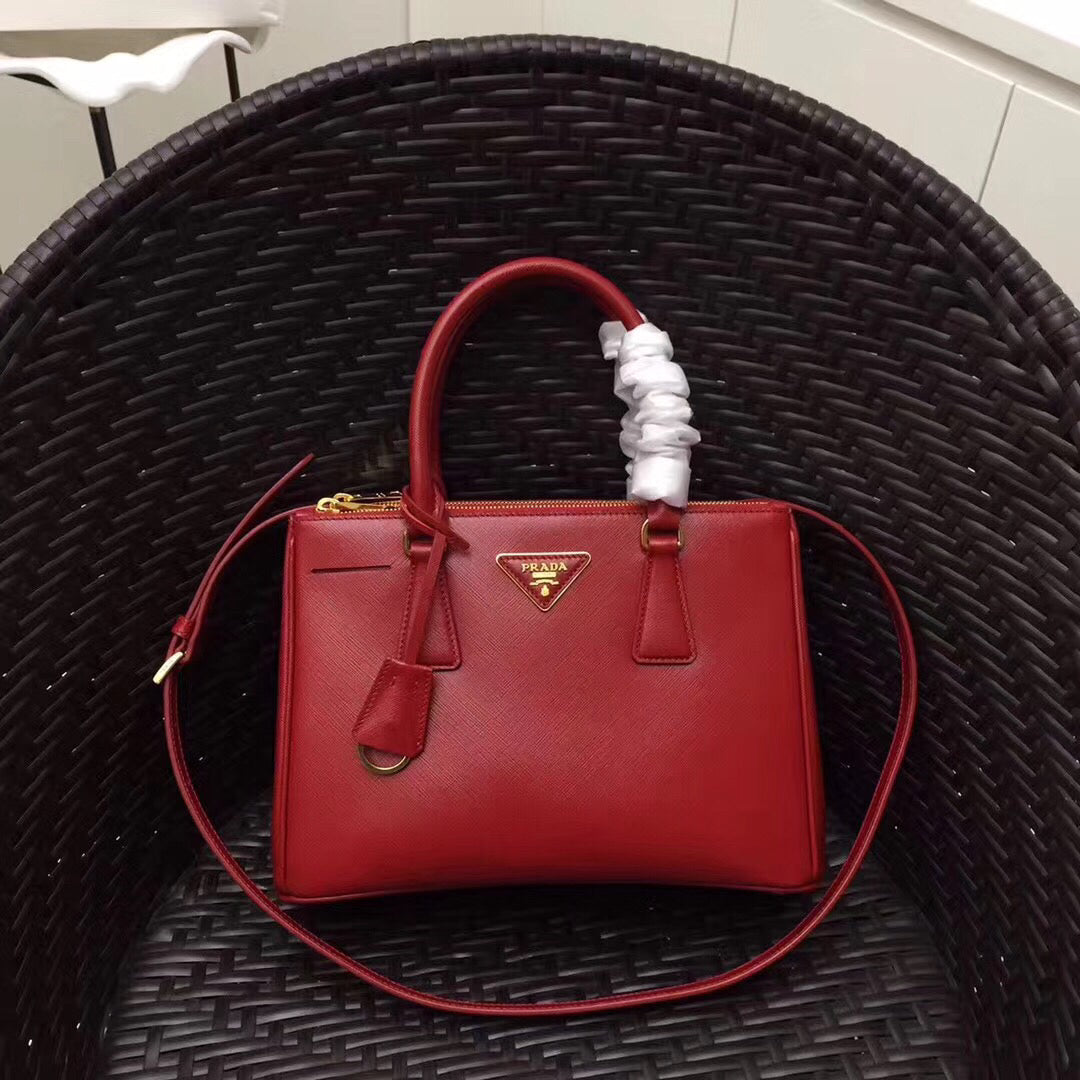 Prada Small Galleria Bag In Red Saffiano Leather