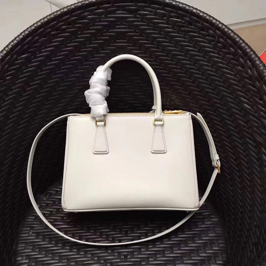 Prada Small Galleria Bag In White Saffiano Leather