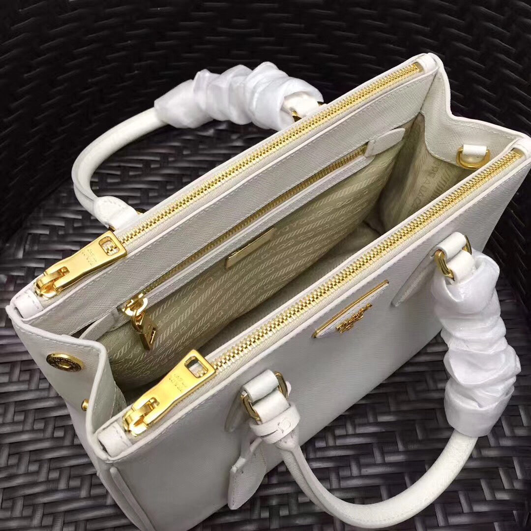 Prada Small Galleria Bag In White Saffiano Leather