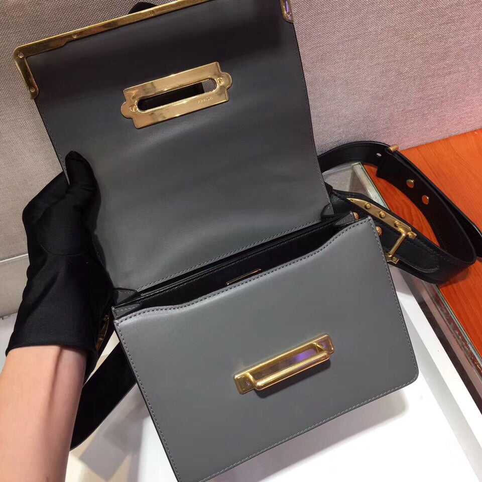 Prada Cahier Shoulder Bag In Grey/Black Leather