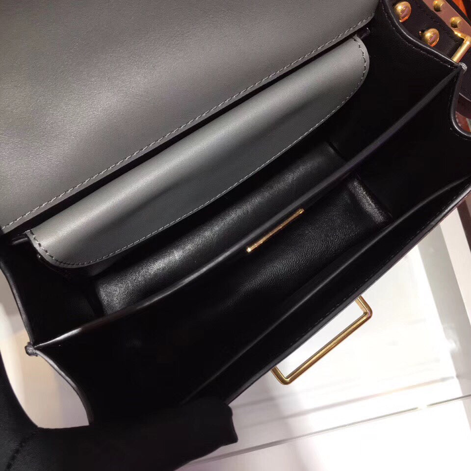 Prada Cahier Shoulder Bag In Grey/Black Leather