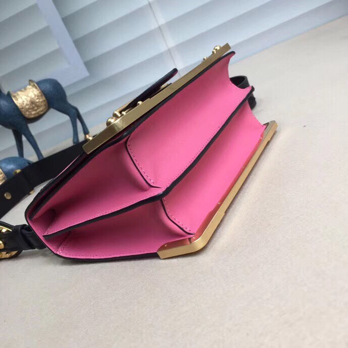 Prada Cahier Shoulder Bag In Pink/Black Leather