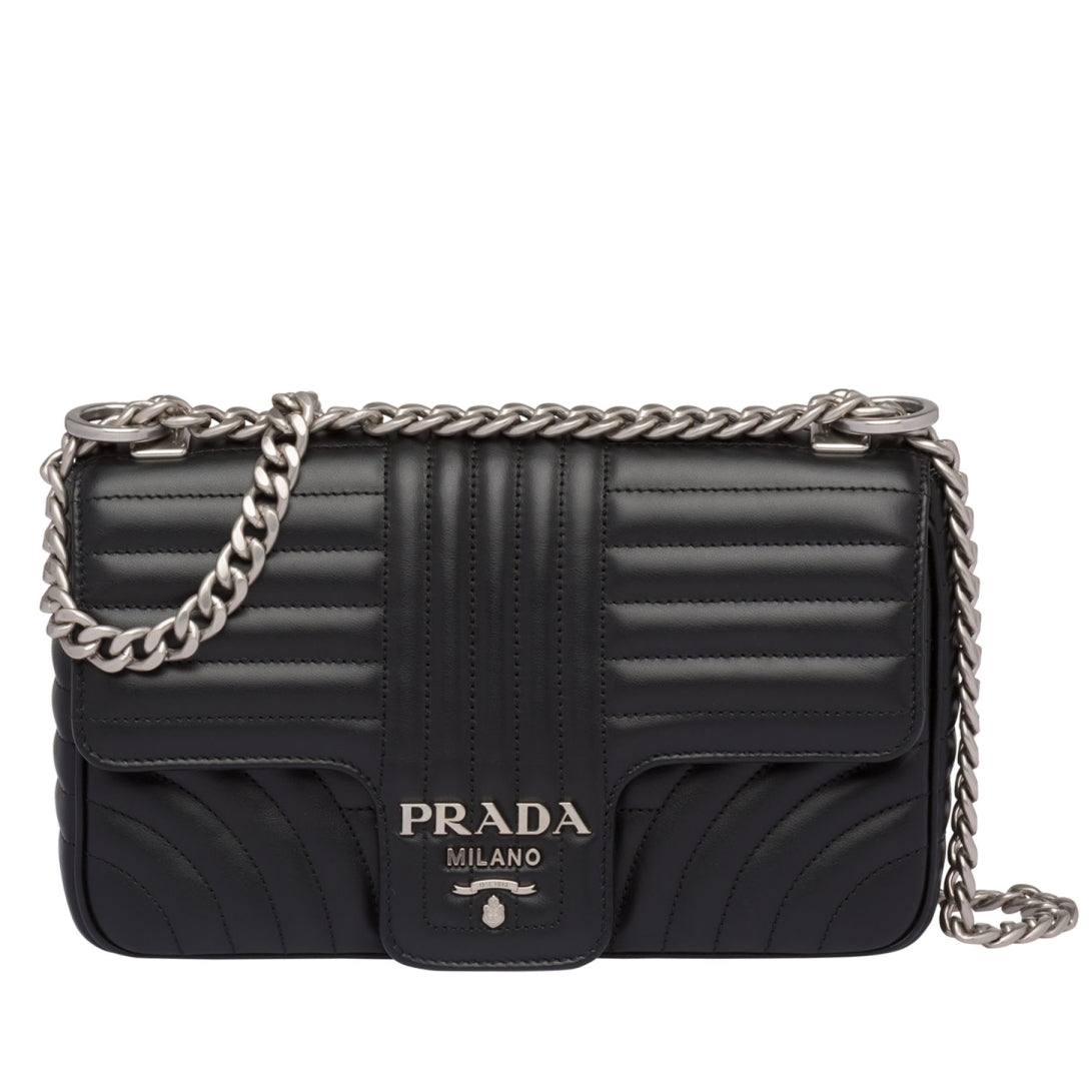 Prada Diagramme Flap Bag In Black Calfskin