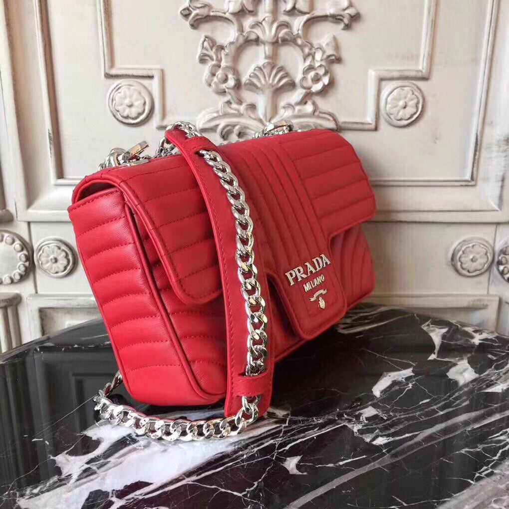 Prada Diagramme Flap Bag In Red Calfskin