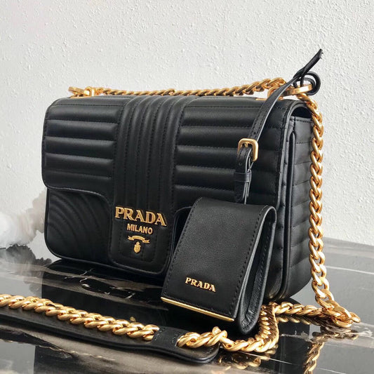 Prada Medium Diagramme Flap Bag In Black Calfskin