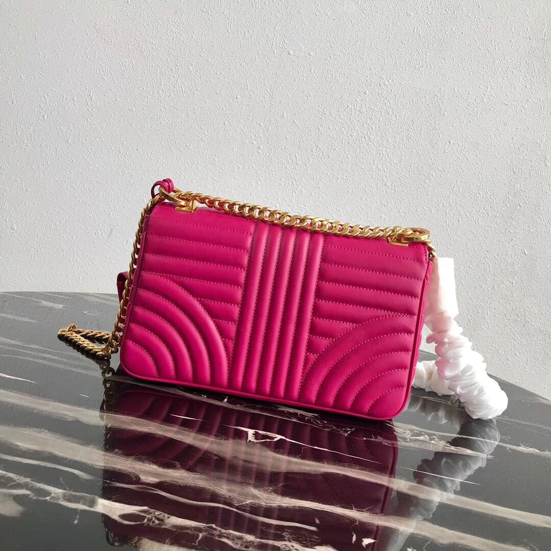 Prada Medium Diagramme Flap Bag In Rose Red Calfskin