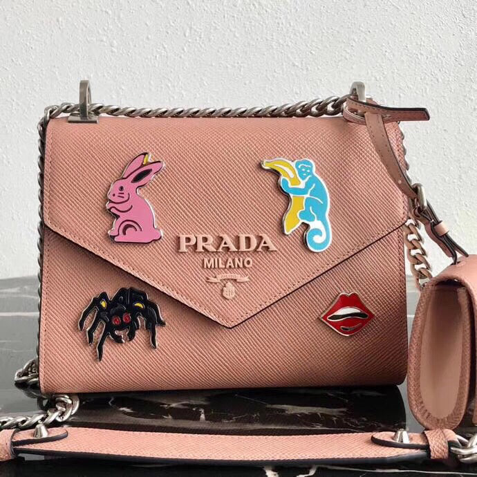 Prada Nude Monochrome Flap Bag With Metal Appliques