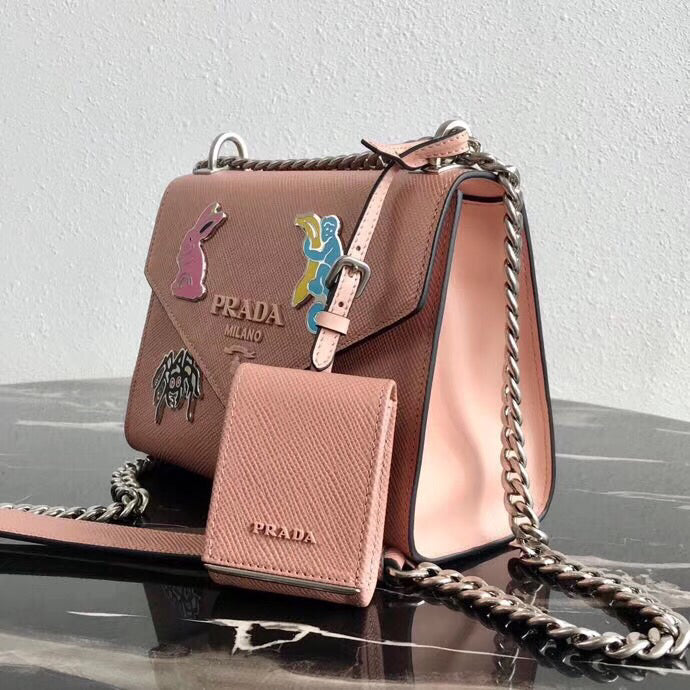 Prada Nude Monochrome Flap Bag With Metal Appliques