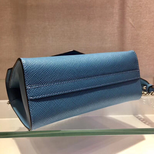 Prada Monochrome Flap Bag In Blue Saffiano Leather