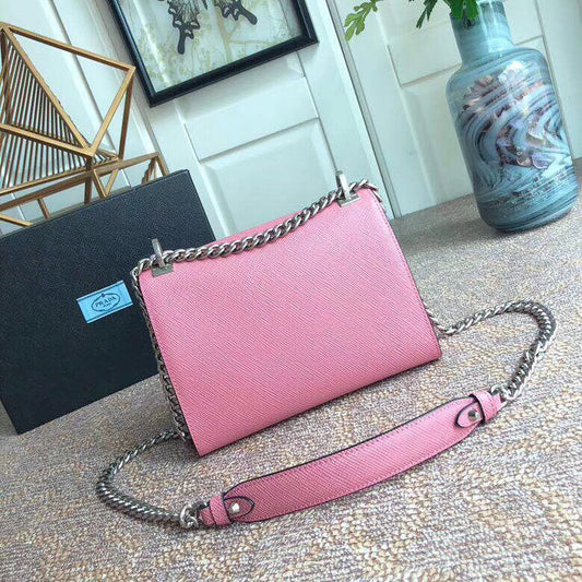 Prada Monochrome Flap Bag In Petal Pink Saffiano Leather