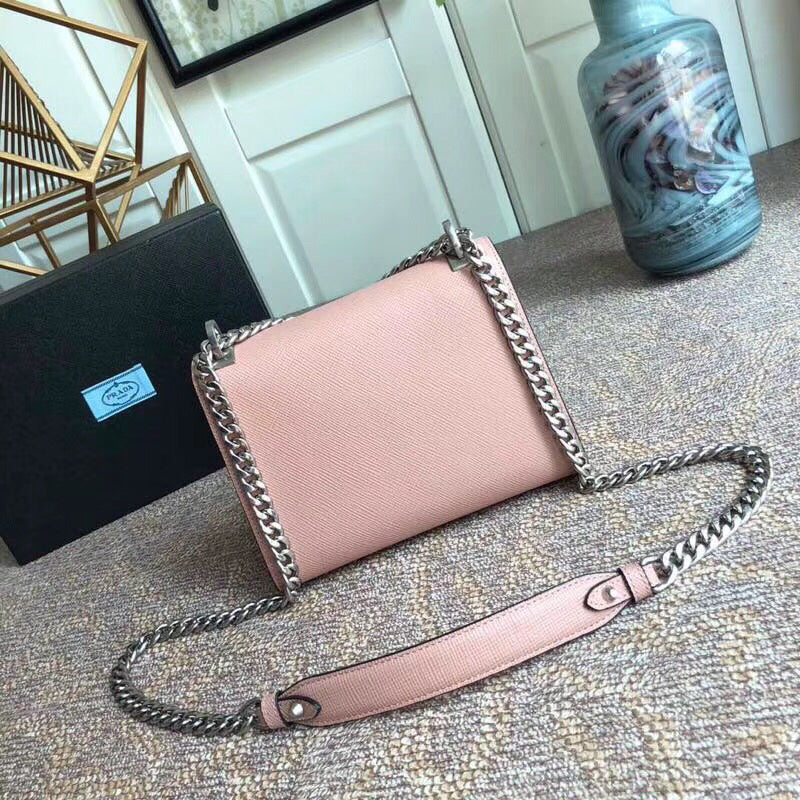 Prada Monochrome Flap Bag In Powder Pink Saffiano Leather