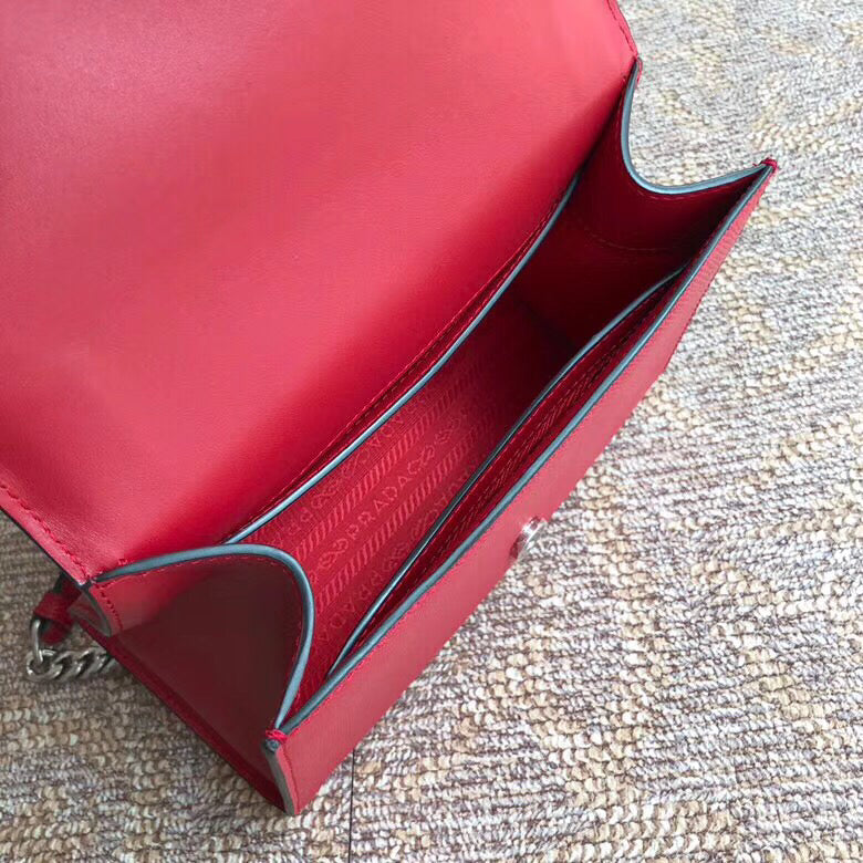 Prada Monochrome Flap Bag In Red Saffiano Leather