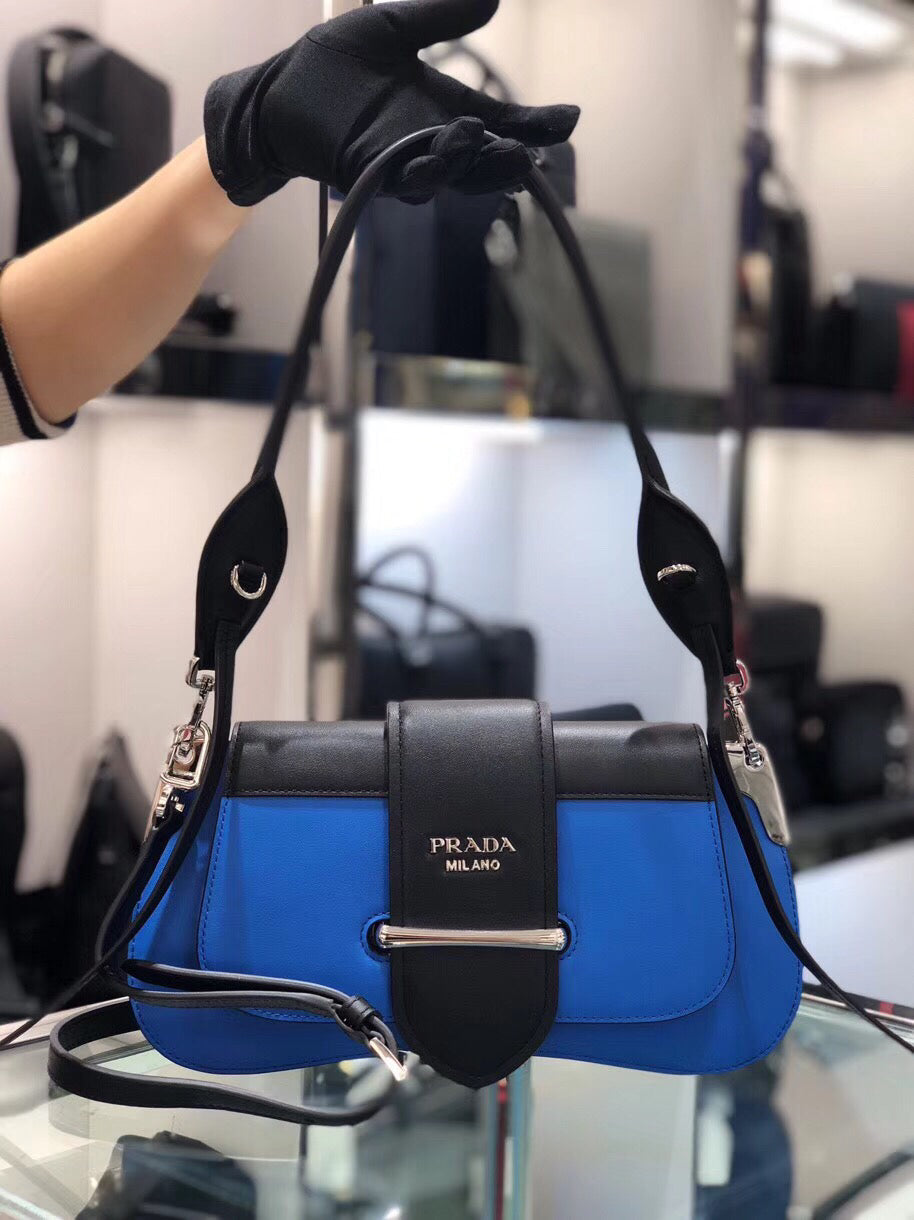 Prada Sidonie Shoulder Bag In Blue/Black Leather