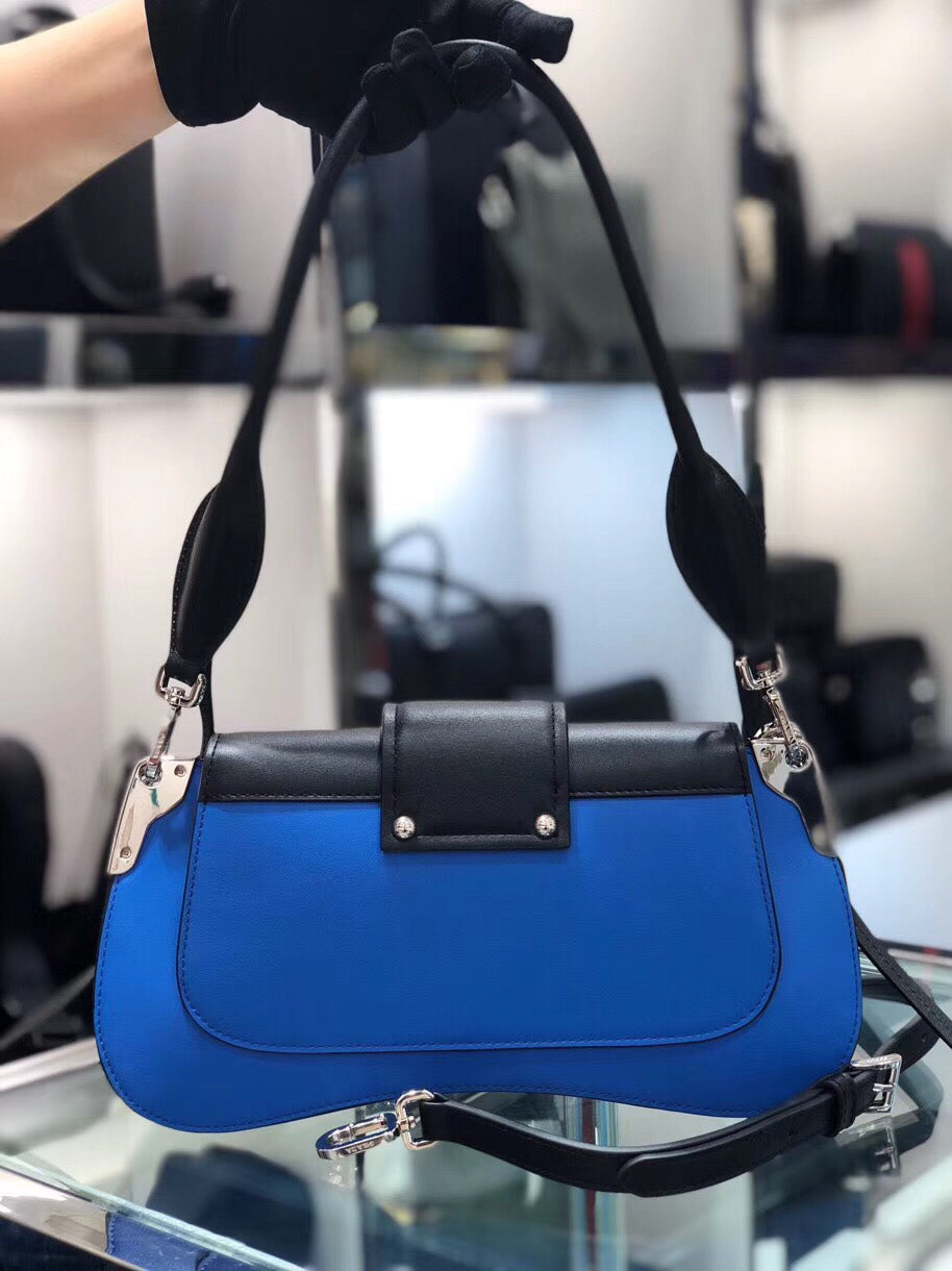 Prada Sidonie Shoulder Bag In Blue/Black Leather