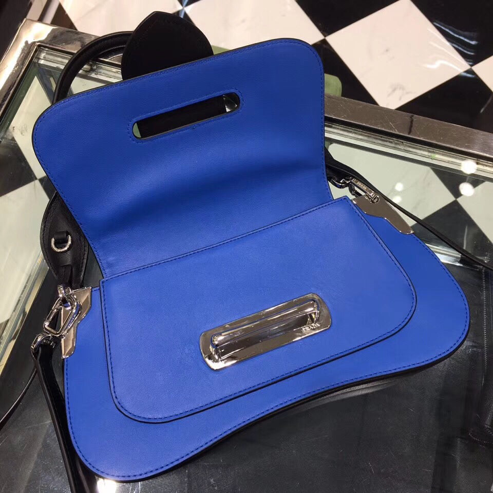 Prada Sidonie Shoulder Bag In Blue/Black Leather