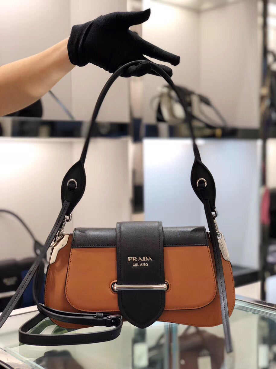 Prada Sidonie Shoulder Bag In Brown/Black Leather