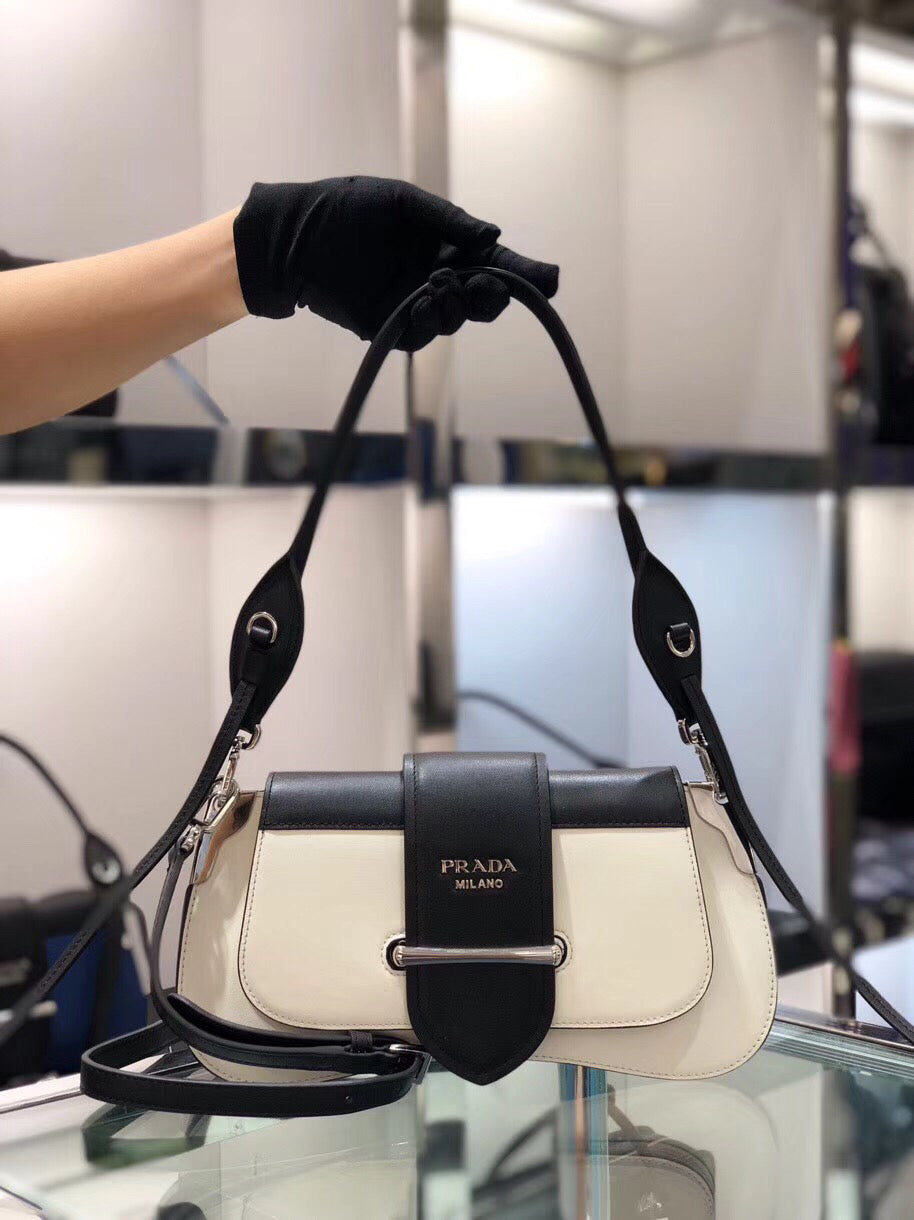 Prada Sidonie Shoulder Bag In Black/White Leather