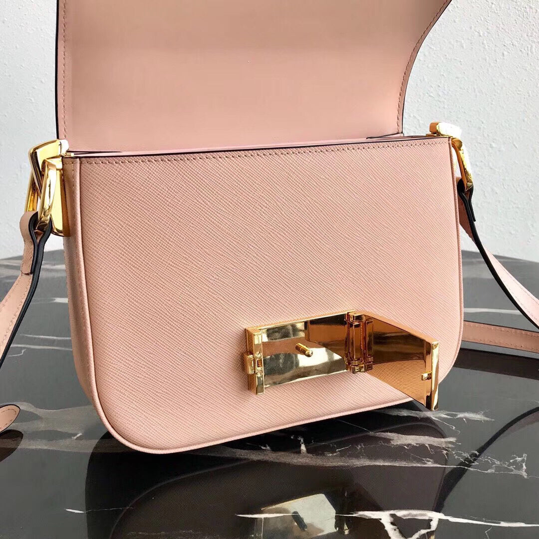 Prada Embleme Bag In Powder Pink Saffiano Leather