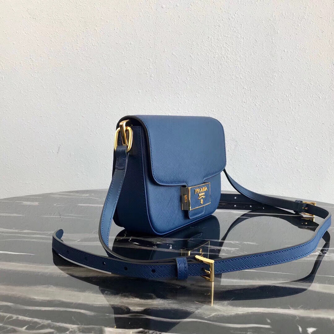 Prada Embleme Bag In Blue Saffiano Leather