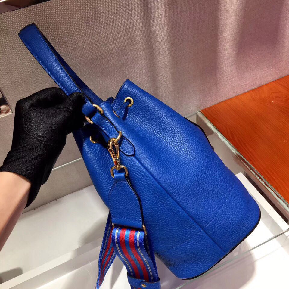 Prada Bucket Bag In Blue Grained Calfskin