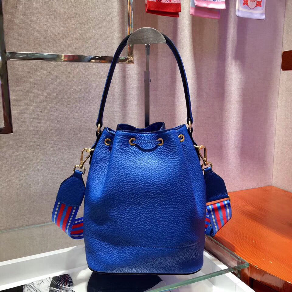 Prada Bucket Bag In Blue Grained Calfskin